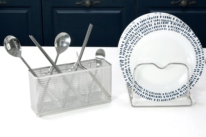 LENITH Kitchen Utensil Chopsticks Perforated Holder with Hooks - 304 Stainless Steel Storage for Organizer Dishwasher Safe (Large Rectangle) - Image 3